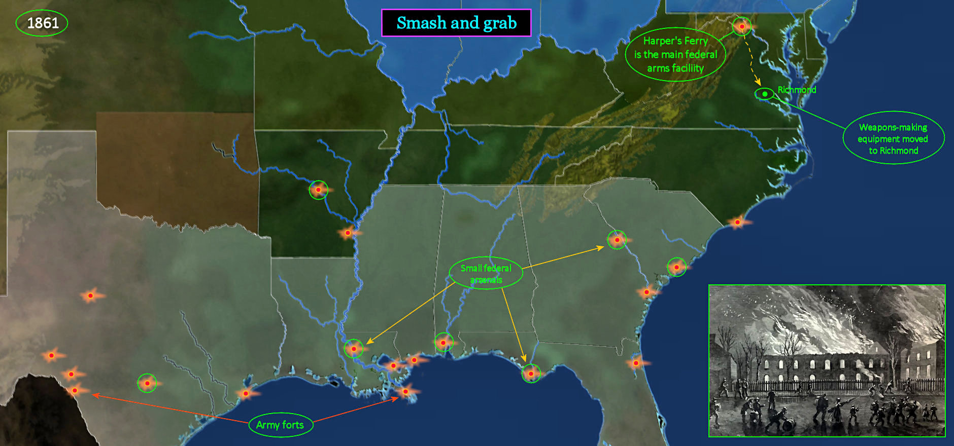 South seizes forts and arsenals, 1861